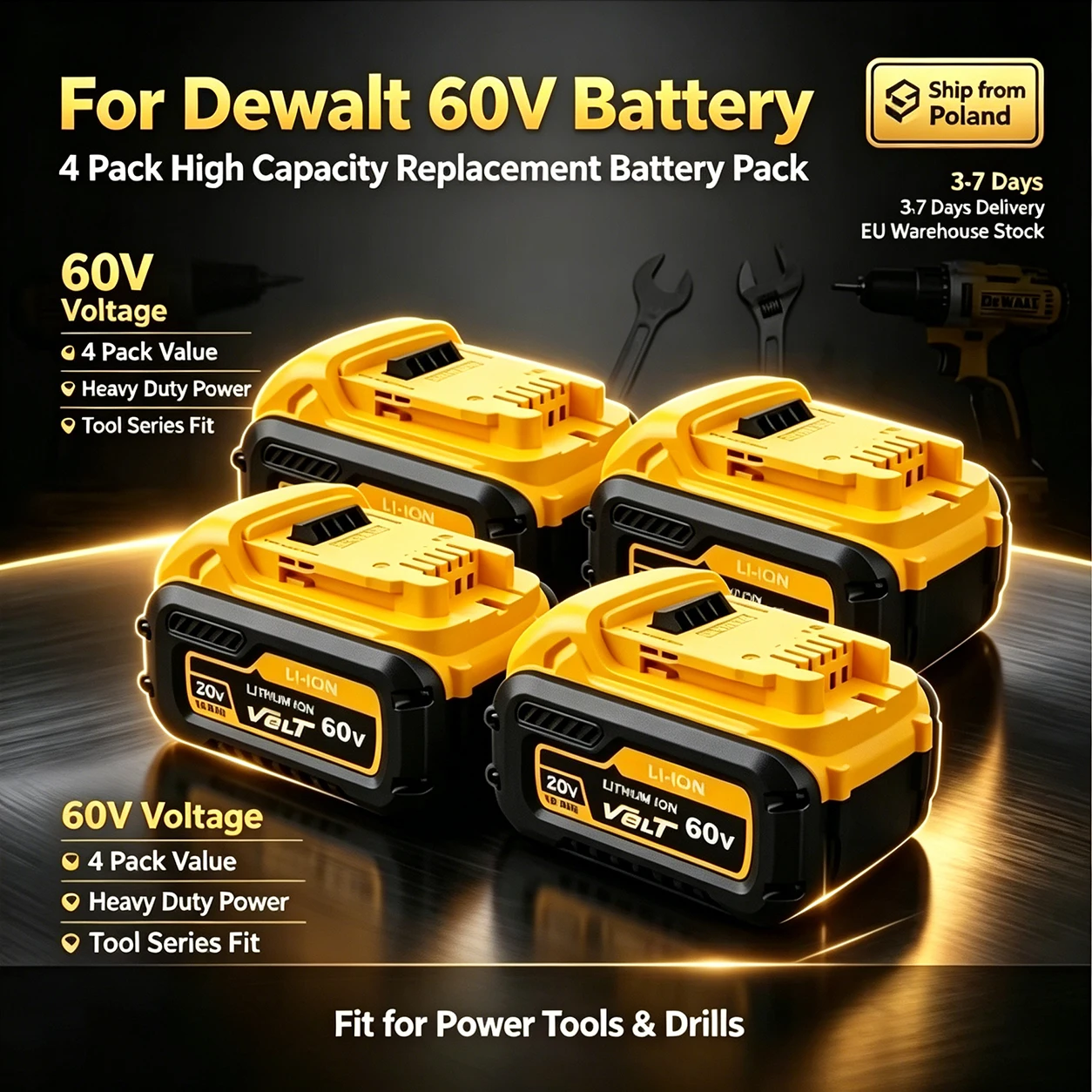 18000mAh 20V/60V MAX FlexVolt Ersatzakku, kompatibel mit Elektrowerkzeugen DCB606 DCB205 DCB206 DCB209 DCB182, wiederaufladbarer Ersatzakku, Versand aus polnischem Lager, schnelle Lieferung innerhalb