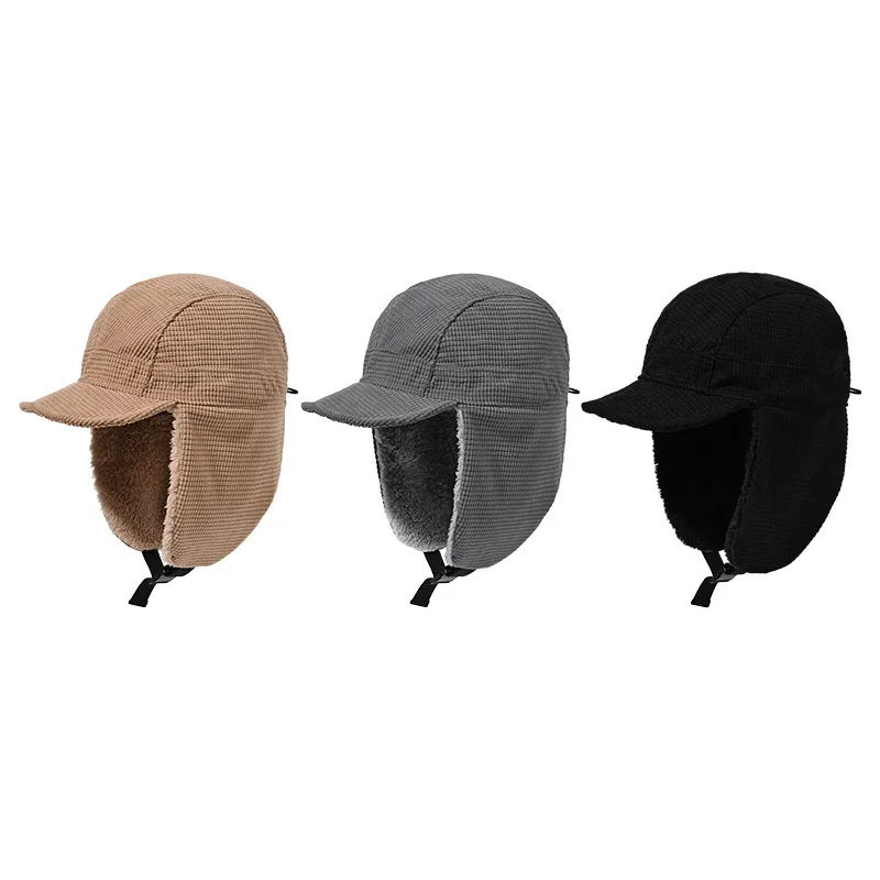 Winter Corduroy Bomber Caps With Ears Protection Gorro Invierno Mujer Russian Velvet Ushanka Hats For Men Women