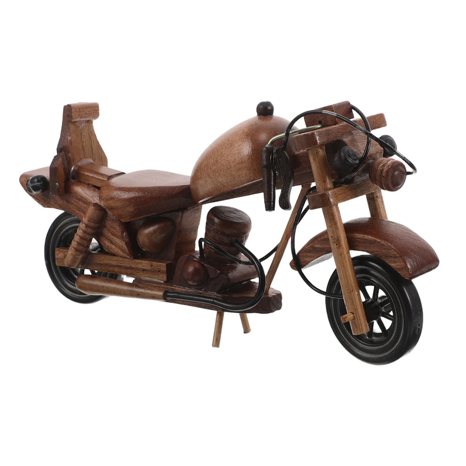 Wooden Vintage Motorcycle Sculpture Retro Mini Desktop Ornament European Style Handcrafted Wood Art Decoration for Desk Display