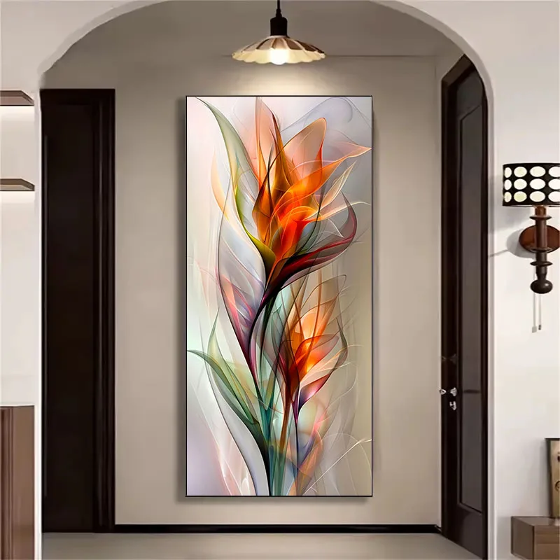 Large Vibrant Multicolor Floral Design Canvas Print Minimalist Abstract Floral Wall Art Poster for Modern Living Room Home Decor