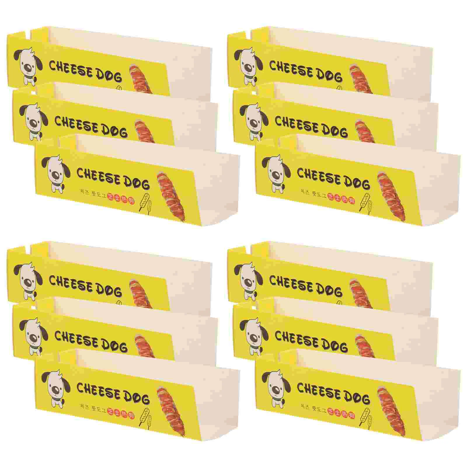 

100 Pcs Yellow Foldable Hot Dog Box Food Paper Container Sausage Tray Disposable Gift Boxes Packaging Bags For Snack Storage