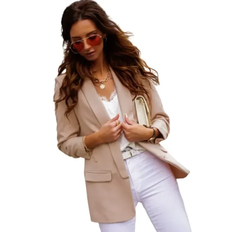 Autumn Women\'s S-XXL Commuting Top Jacket Elegant  Suit Collar Solid Color Top Long Sleeved Temperament Slim Fit Top Jacket