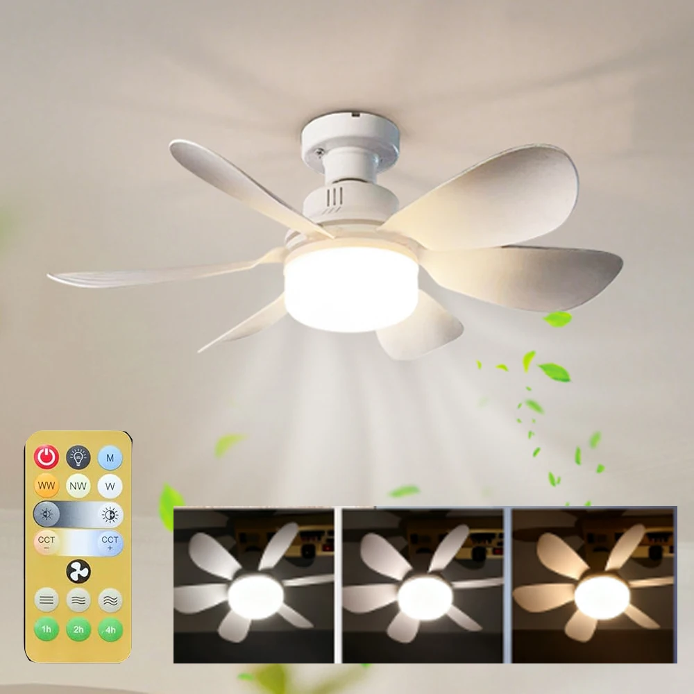 Ventilateur de plafond intelligent 2 en 1 avec télécommande, éclairage à gradation, ventilateur silencieux E27, chambre à coucher, salon, cuisine, ventilateurs électriques ménagers