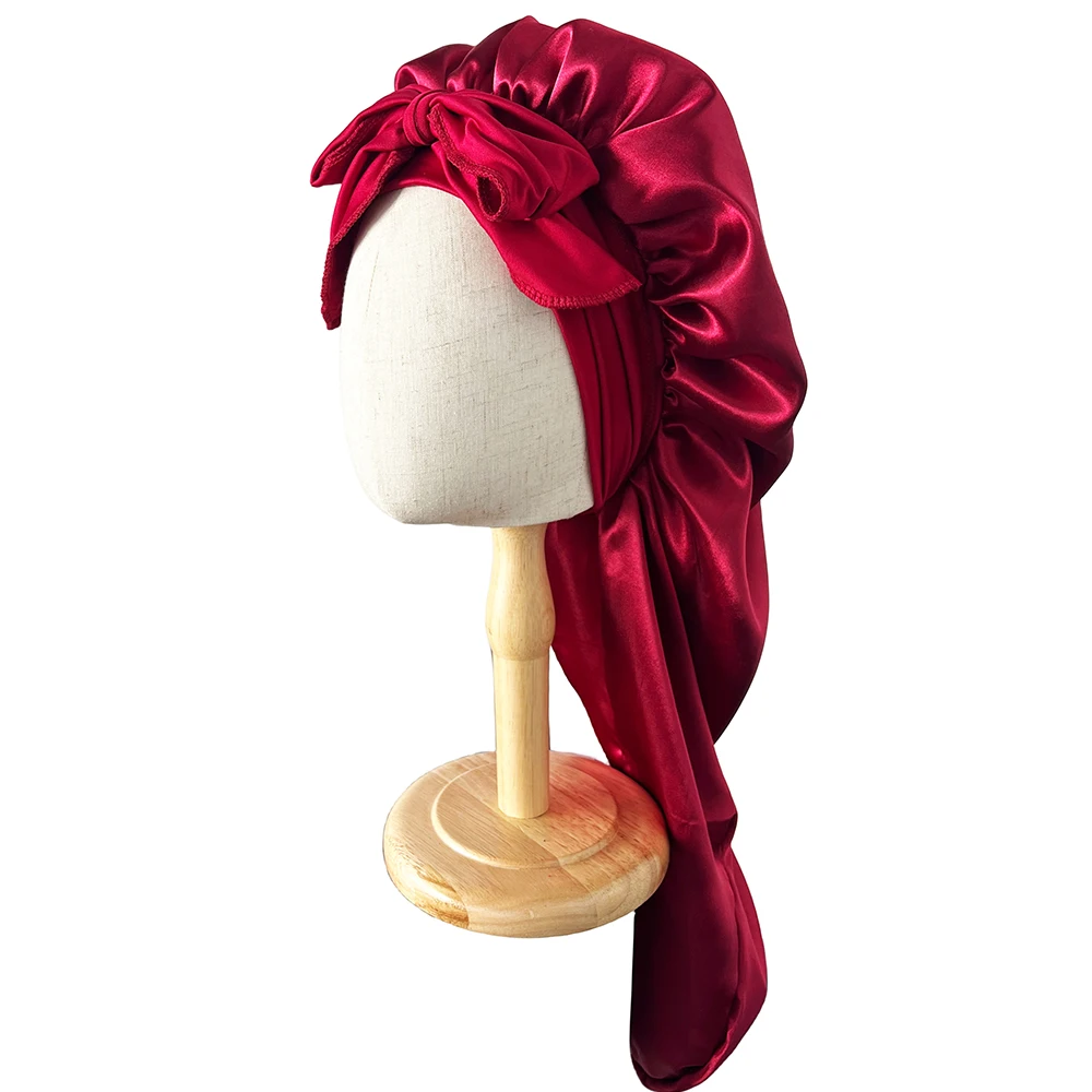 New Long Bonnet Elastic Satin Hair Band Long Silky Bonnet For Sleeping With Wide Elastic Band Headwrap