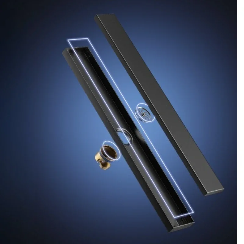 

304 stainless steel tile-inlaid rectangular floor drain, bathroom shower room black extended deodorant floor drain