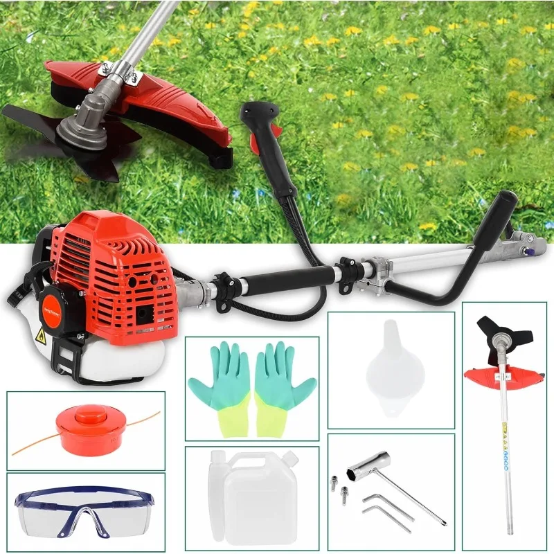 Grass Trimmer 52cc 2-Stroke Gas Crank 2 in 1 Multi-Functional Trimming Tool Hedge Brush Cutter Complete Accessories