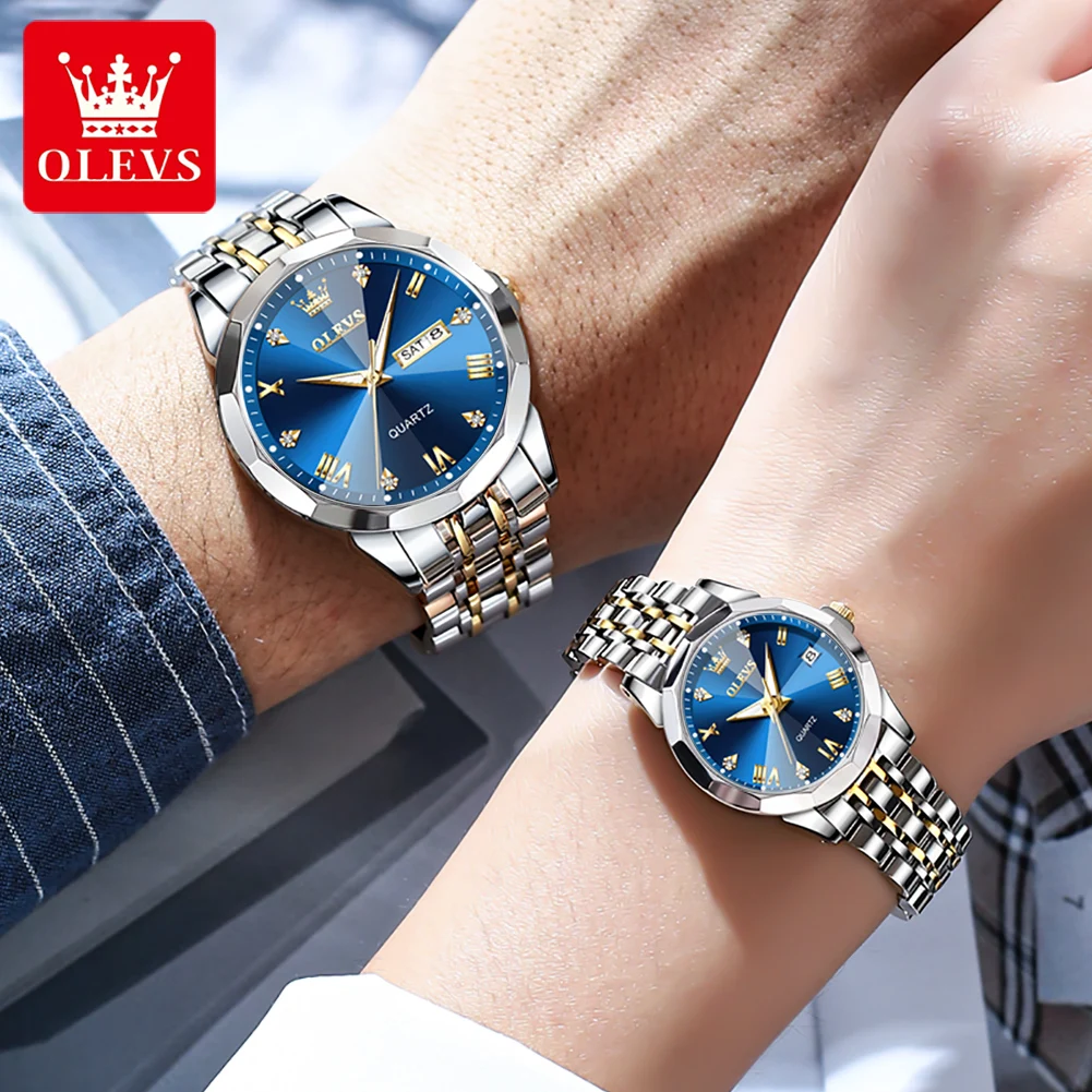 OLEVS-Montre-bracelet à quartz étanche en acier inoxydable pour hommes et femmes, miroir losange original, marque supérieure, luxe, cadeaux de