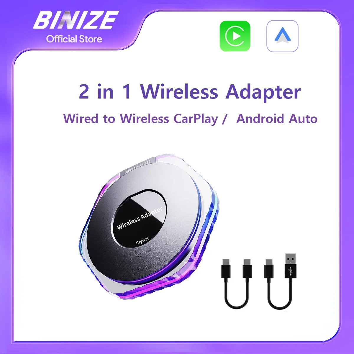 

Binize Wireless Adapter For Cars with OEM Wired Carplay/ Android Auto For Peugeot Volvo Honda Hyundai Kia VW 2 in 1 Plug ＆ Play