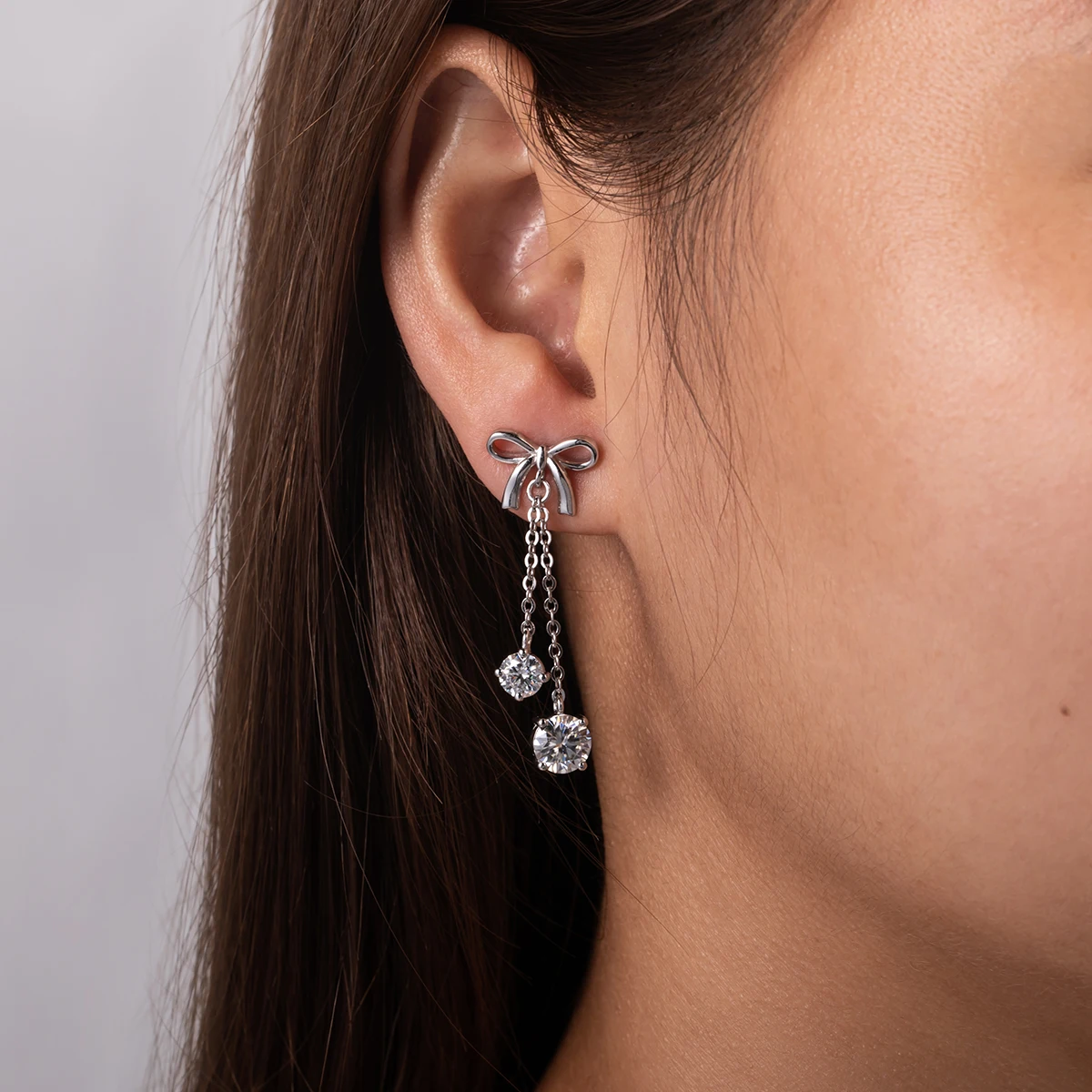 AnuJewel 3cttw D Color Moissanite Diamond Bow Drop Earrings 925 Sterling Silver Stud Earrings Charm Jewelry Wholesale image 6