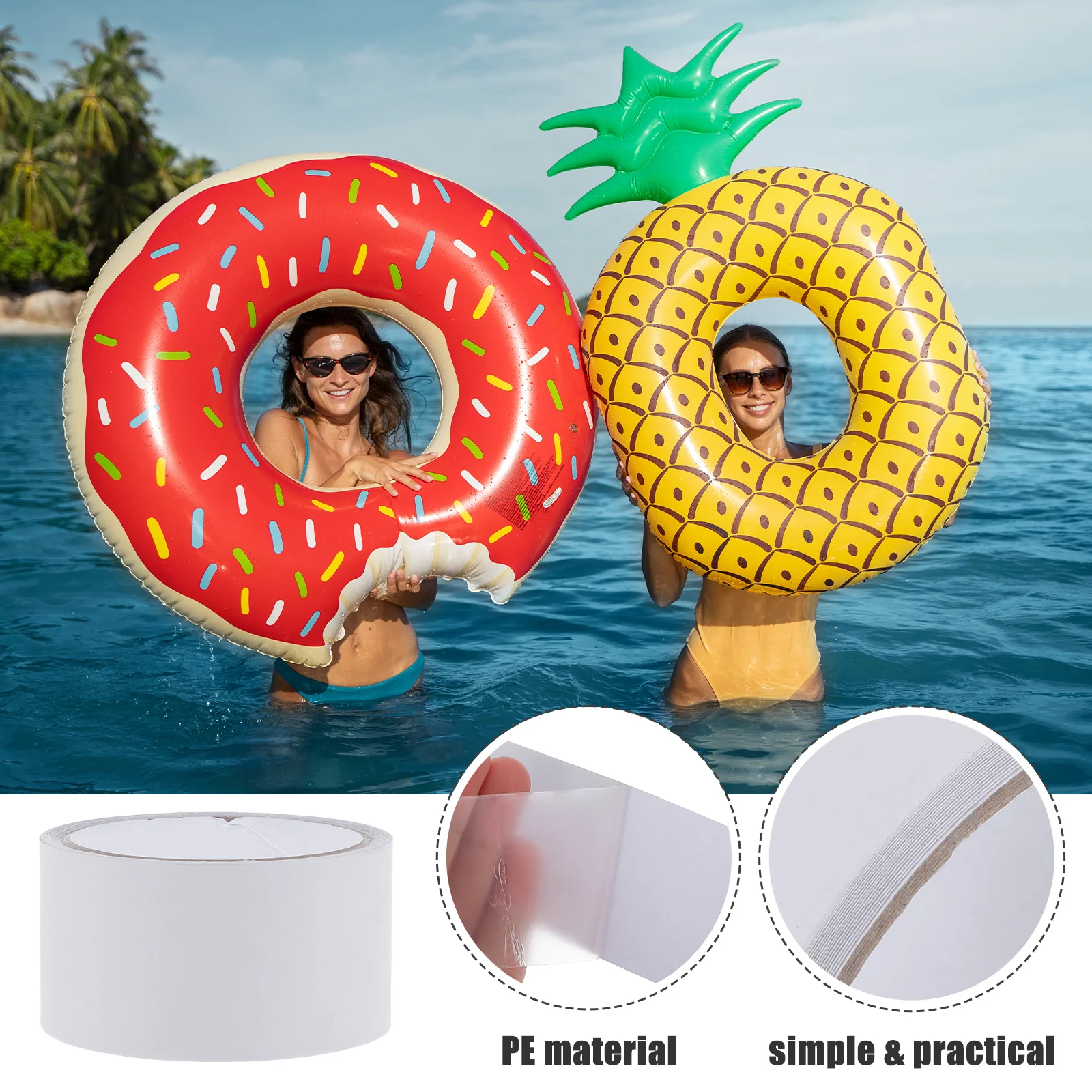 1 rolo de remendo de reparo de anel de natação, material pe, à prova d'água, resistente ao calor e frio para piscina inflável, barco, kit de reparo de capa de chuva