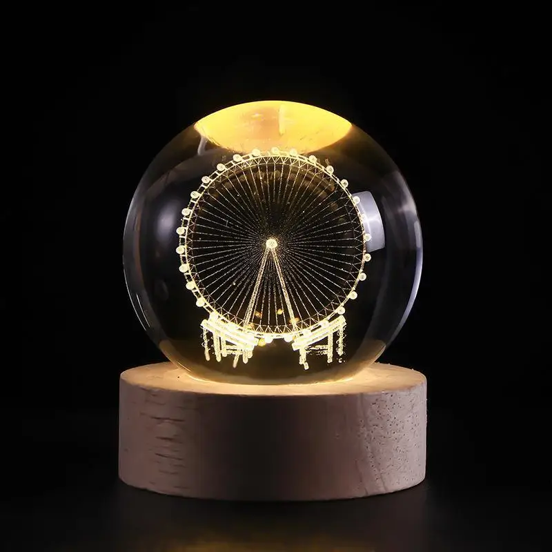 LED Night Light Galaxy Solar System Crystal Ball Children USB Night Lamp Bedroom Ambient Light 3D Planet Moon Lamp Creative Gift