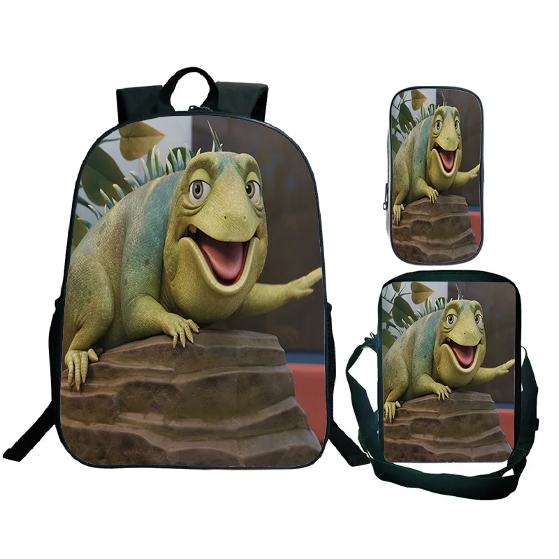 Mochila divertida de lagarto Leo para niños y niñas, bolso cruzado, estuche para Pencial, mochilas escolares de 3 piezas para estudiantes adolescentes, Mochila de gran capacidad, 2024