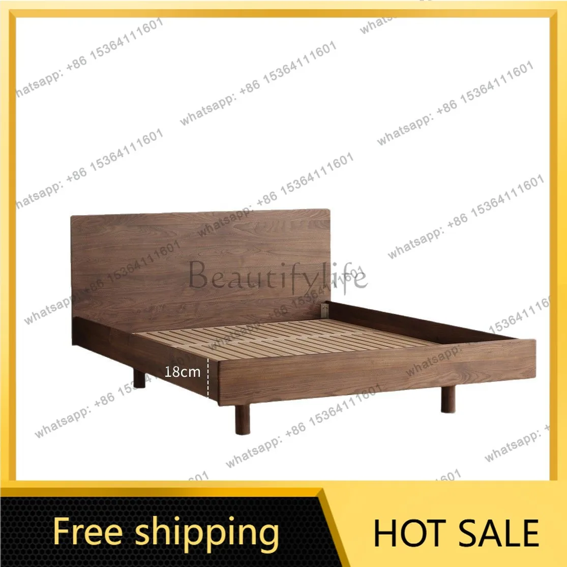 Factory Direct Sales North American Black Walnut Full Solid Wood Bed Simple Modern High Backrest Suspension Bed