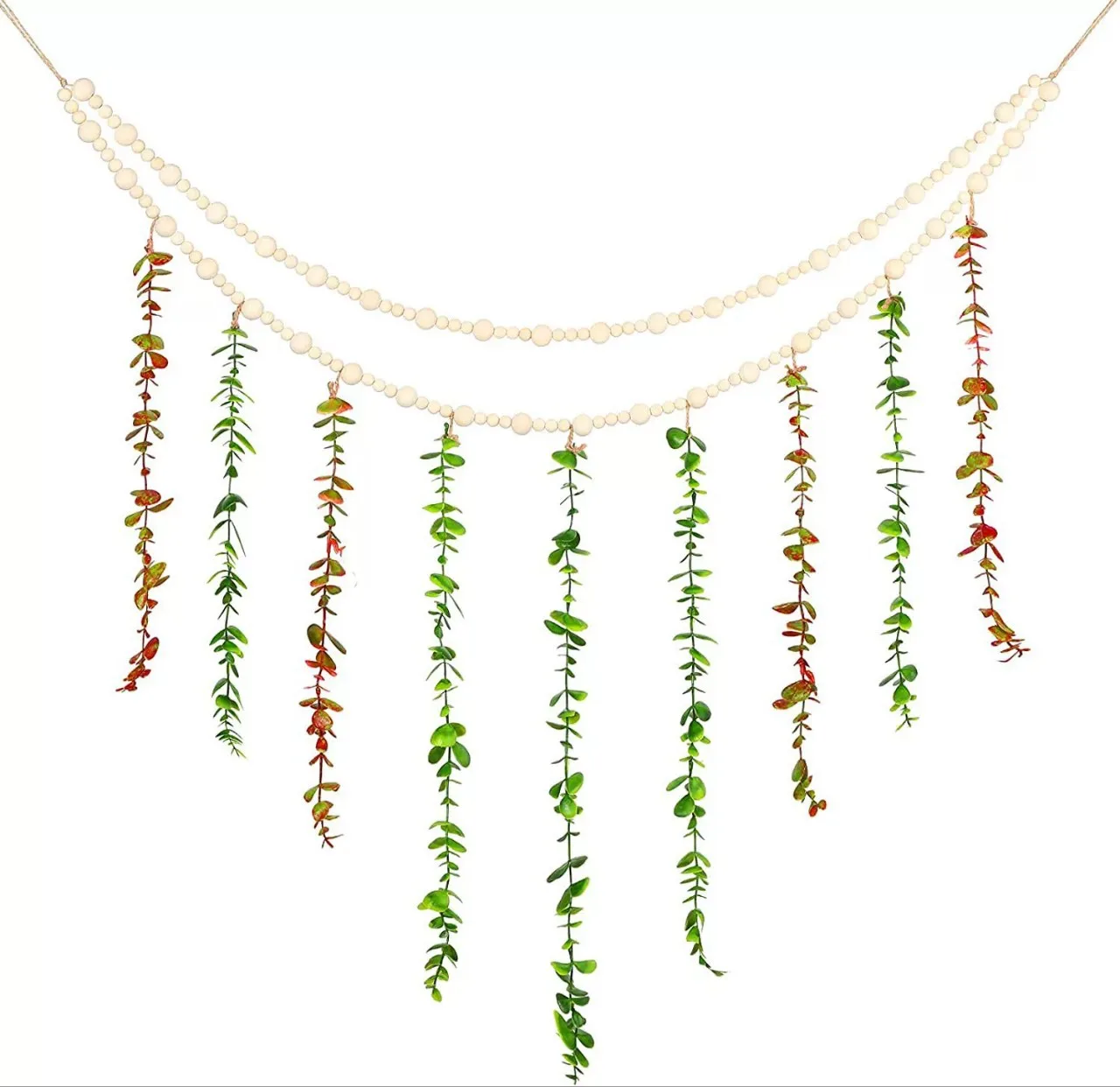 Nordic Ins Wind Wood Bead Simulation Eucalyptus Leaf Hemp Rope Photo Storage Home Wall Hanging Decoration Beaded String