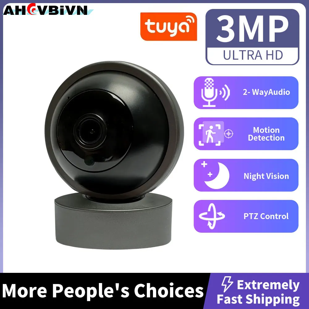 3mp tuya wifi câmera ptz preto indoor monitor do bebê casa inteligente sem fio visão noturna p2p segurança câmera de vigilância de vídeo ip 2k