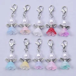 12pcs/Lot Mix Handmade Glass Angel Wings Guardian Pendant Colorful Charms With Lobster Clasps DIY Jewelry Making Keychain Alloy