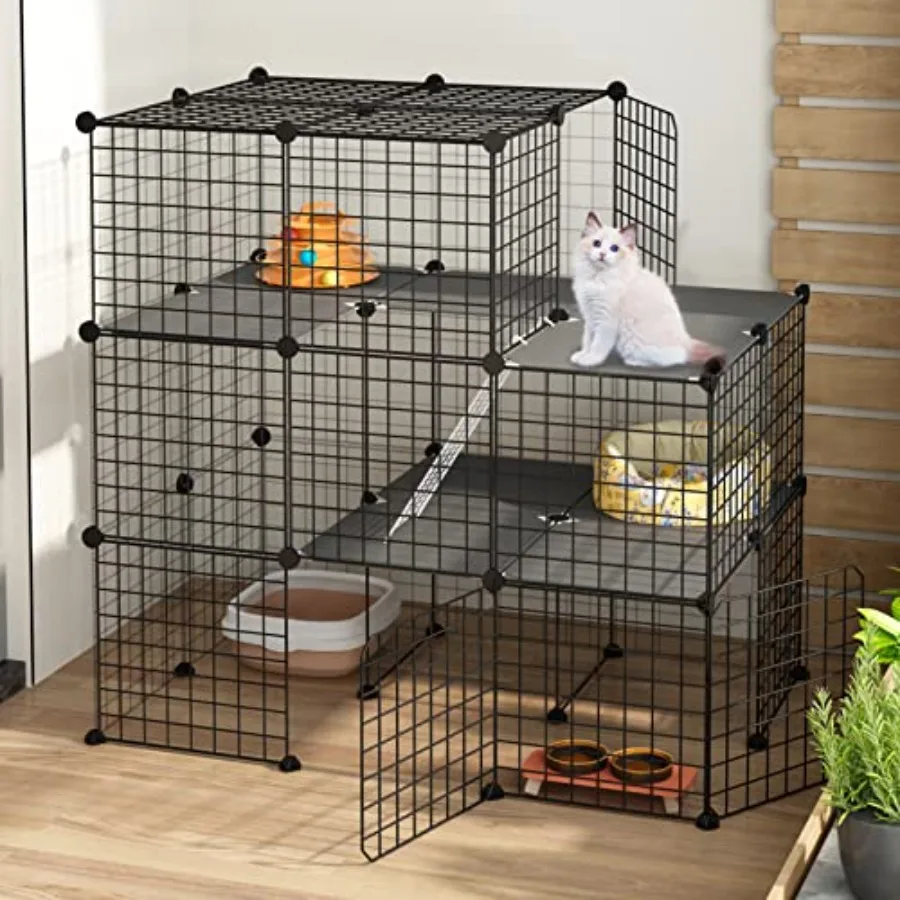 

Large Cat Cage Enclosures with Balcony Indoor DIY Cat Playpen Detachable Metal Wire Kennels Crate 2x3x3 Large Exercise Place Id