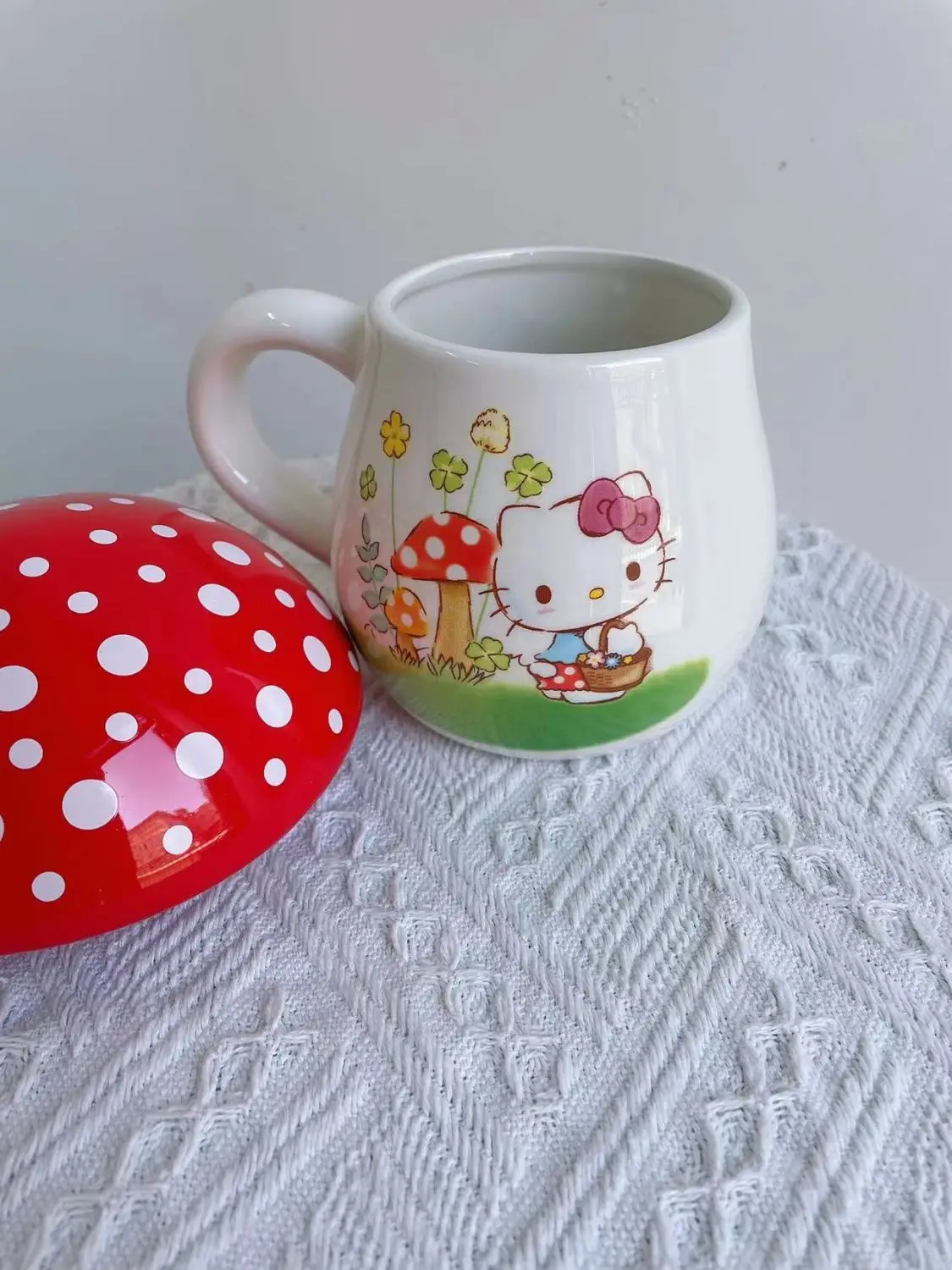 Sanrio Hello Kitty Champignonwaterbeker Porseleinen Mok Met Deksel Champignonkop Milde Koffie Verjaardagscadeau Voor Studentenkeuken Decor