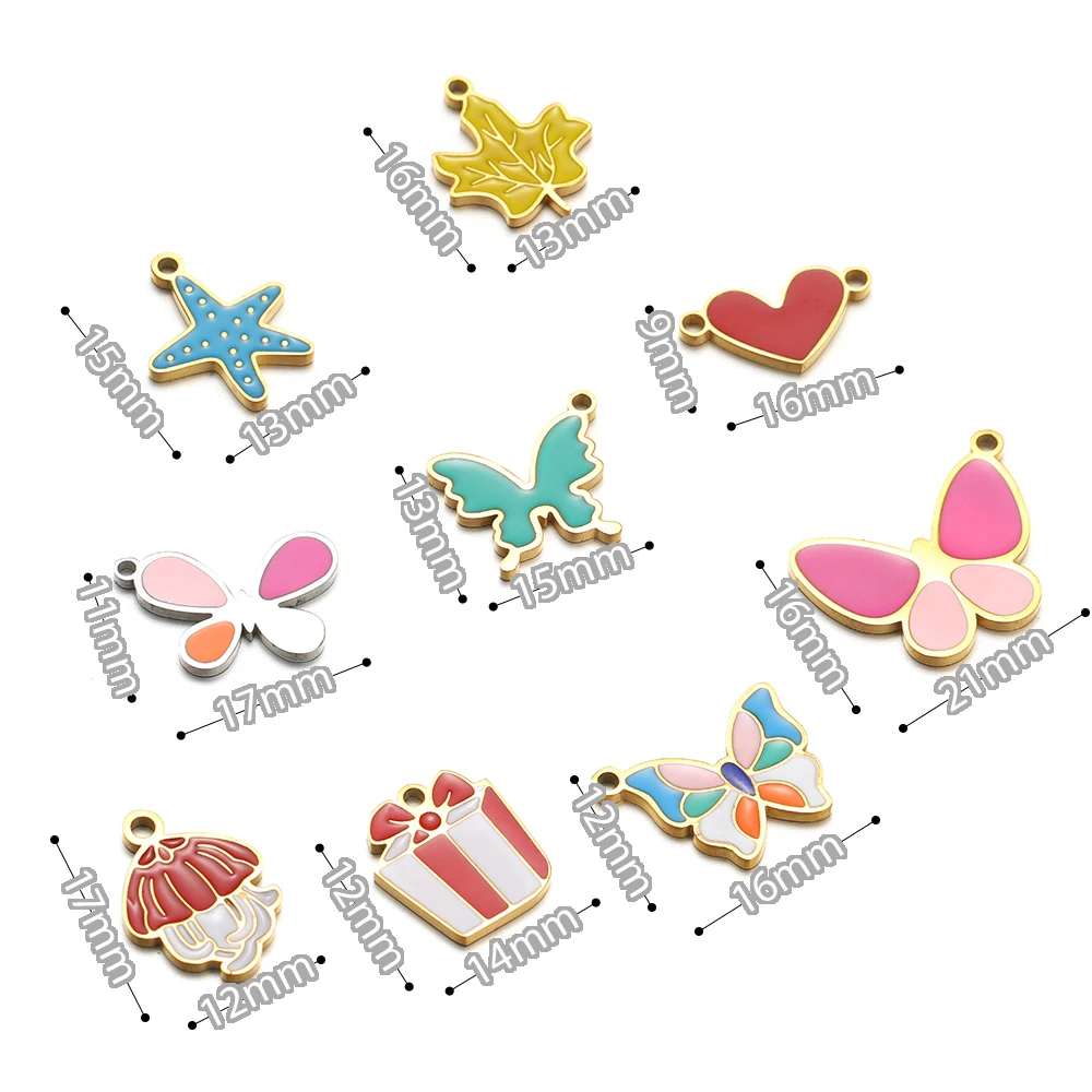 5 Stück Edelstahl-Anhänger in Form von Stern, Schmetterling, Blatt und Herz für DIY-Schmuckherstellung, Kinderhalsketten, Armbänder und Ohrringe. – Detail 3