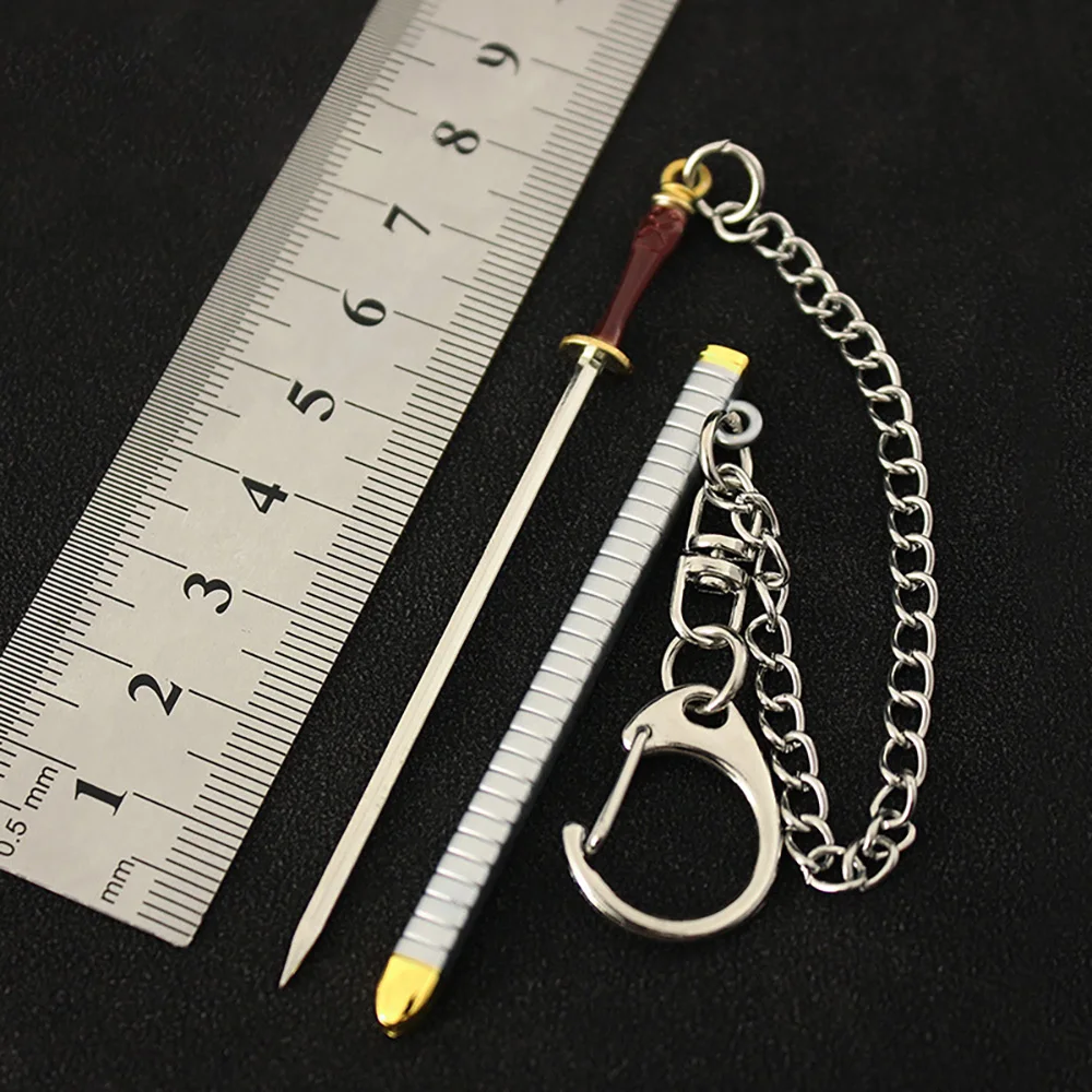 9cm Straw Sword Basil Hawkins Sword Keychain OP One Metal Samurai Sword Weapon Miniature Piece Anime Peripherals Zoro Keychain