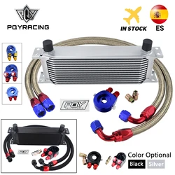 Universal 13 Rows Oil Cooler Kit + Oil Filter Sandwich Adapter + Nylon Stainless Steel Braided An10 Hose W/ PQY Sticker+Box