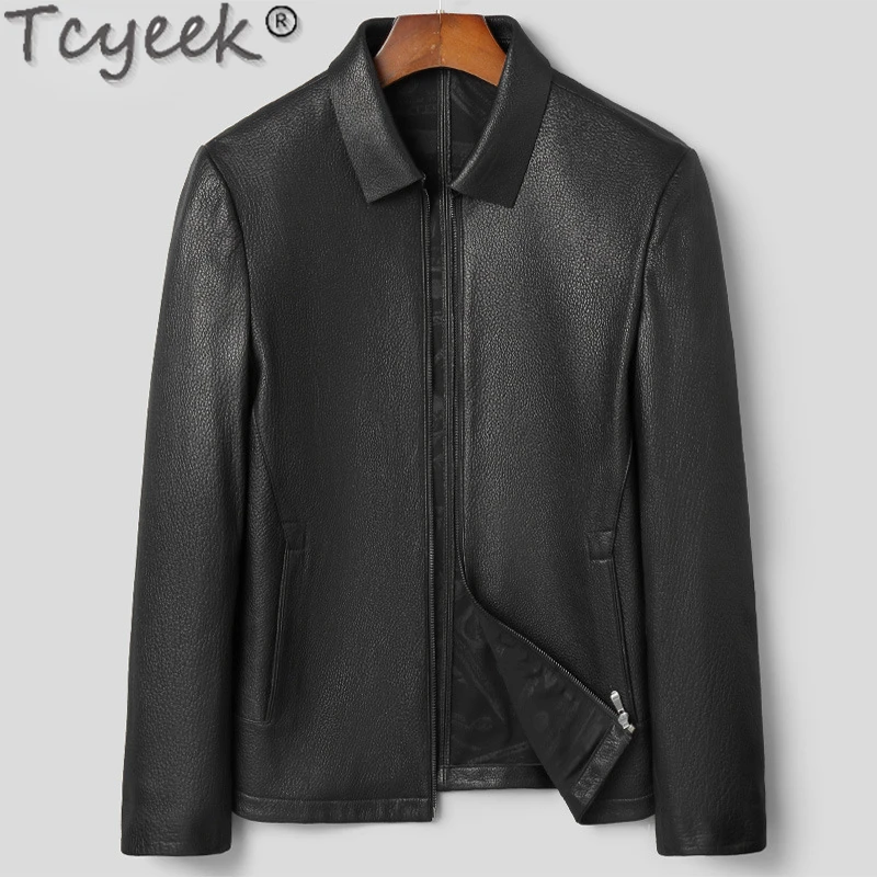 

Tcyeek Spring Autumn Genuine Leather Jacket Men Fashion Slim Leather Jackets Man Clothes Men's Goatskin Natural Coat Chaquetas