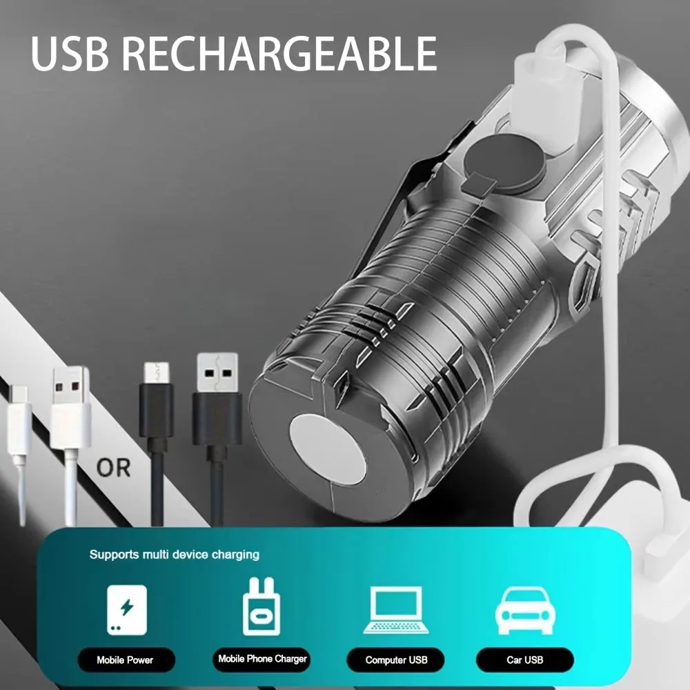 Tactical USB Rechargeable Mini Flashlight Super Bright Outdoor 3 LED Torch Clip Magnet Work Light For  Hiking Camping Car Repair