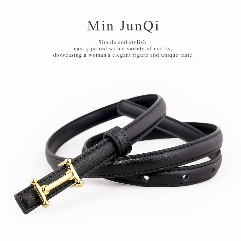 Simple Design Gold Slide Buckle Belt Dress Shirt Split Leather Slim Waistbands Fashion Ladies Cowskin Waist Belts Cinturon Mujer