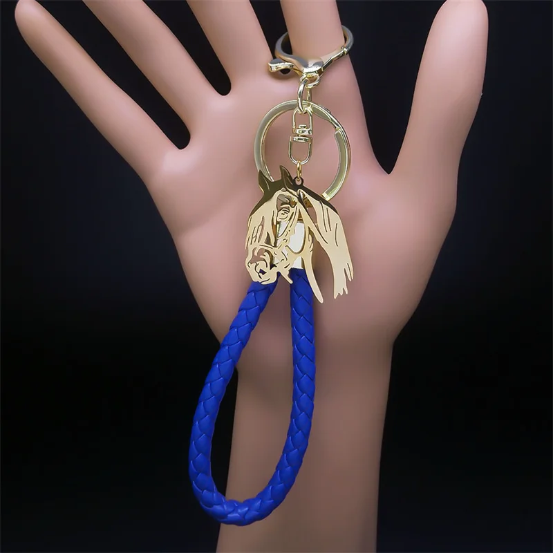 Fashion Horse Keychain for Women Men Blue Color Animal Horses Lover Key Ring Bag Accessories Gift Jewelry llaveros K6330S07