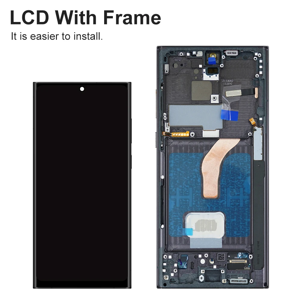 S22 Ultra Super AMOLED Screen Parts for Samsung Galaxy S22 Ultra 5G S908B S908B/DS LCD Display Touch Screen Digitizer with Frame