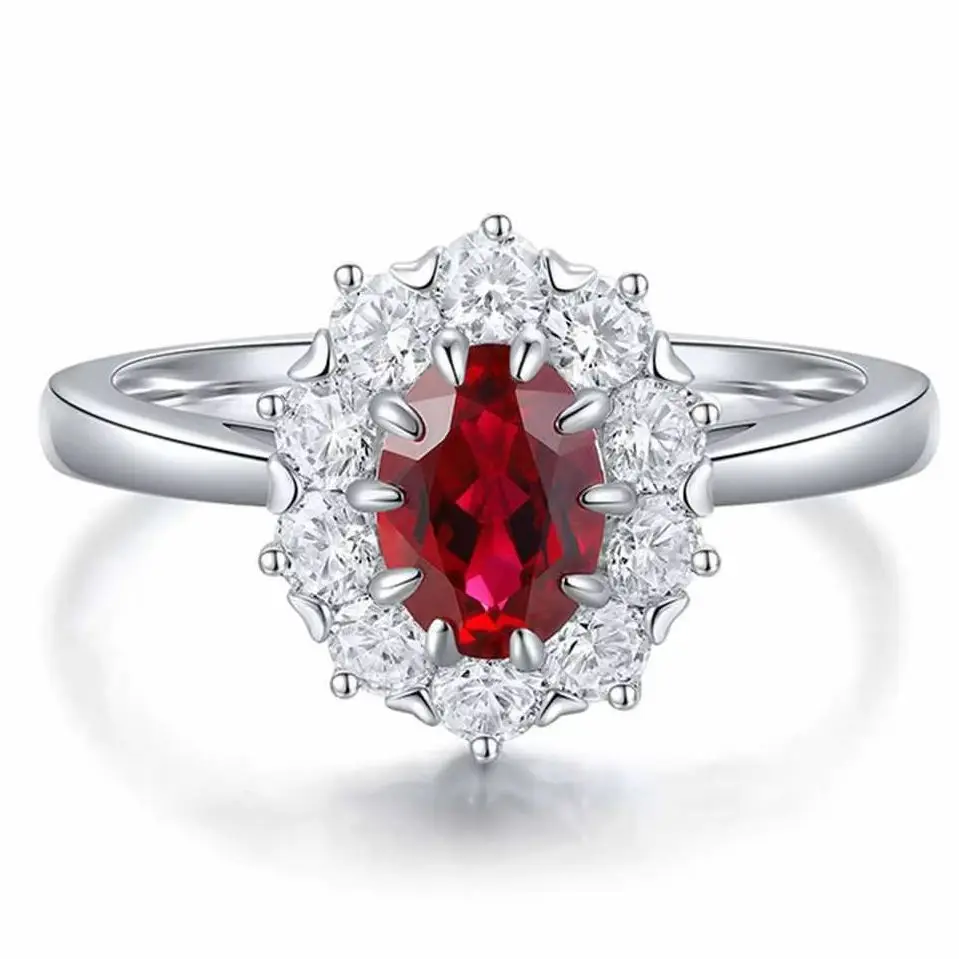 

ShanLover Brand Everyday Compact Ring for Women 925 Sterling Silver Red & Blue Color Gemstone High-End Light Luxury Accessory