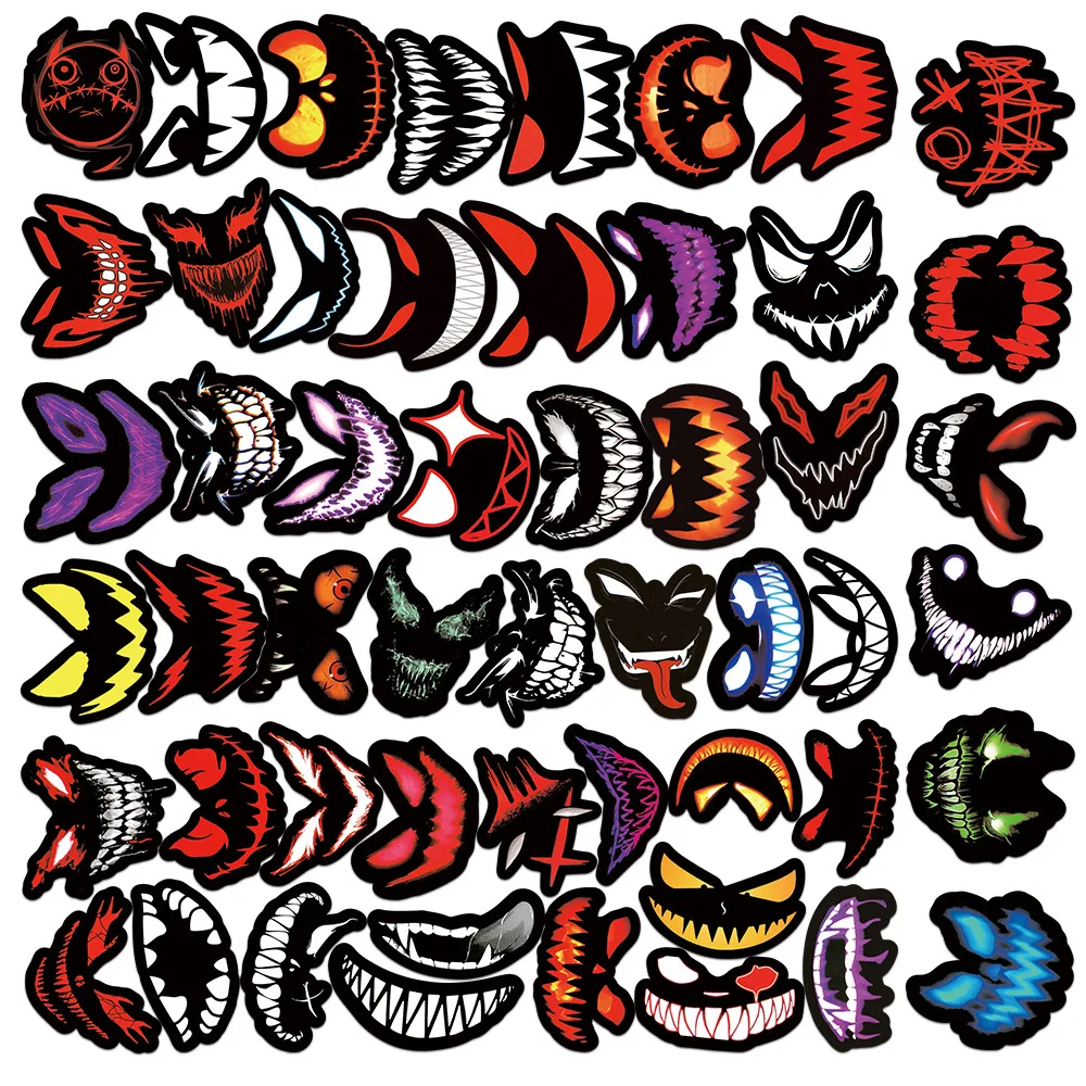 52개의 호러 표정 그래피티 스티커 창의적이고 재미있는 얼굴 데칼 노트북 전화 컵 스케이트보드 오토바이 DIY 장식용