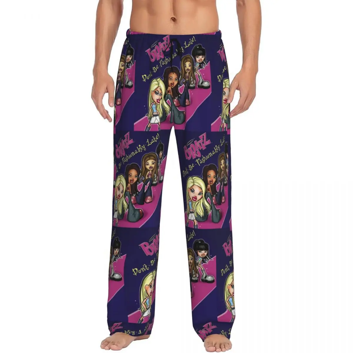 Custom Print Bratz Rock Angelz Pajama Pants for Men Cartoon Manga Anime Sleep Sleepwear Bottoms with Pockets