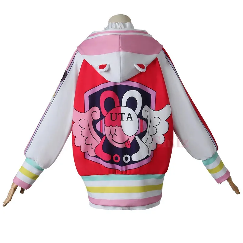 AIAI 2025FILM 메라 UTA 애니메이션 원피스 코스프레 의상 샹크스 딸 소녀 핑크 재킷 스커트 소매 여성 드레스 코트