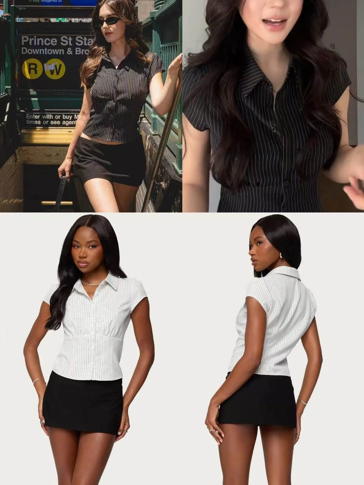 

Ретро-рубашка в полоску с коротким рукавом и пуговицами, женская, приталенная, с маленьким воротником, из смесового хлопка и полиэстера