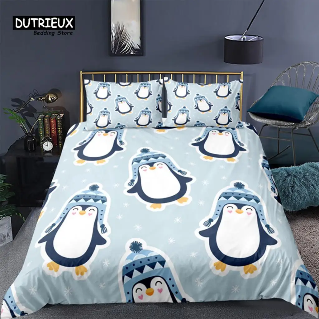 

Penguin Duvet Cover Cartoon Animals Toddler Bedding Set For Kids Child Teen Bear Comforter Cover With Pillowcases Bedroom Decor