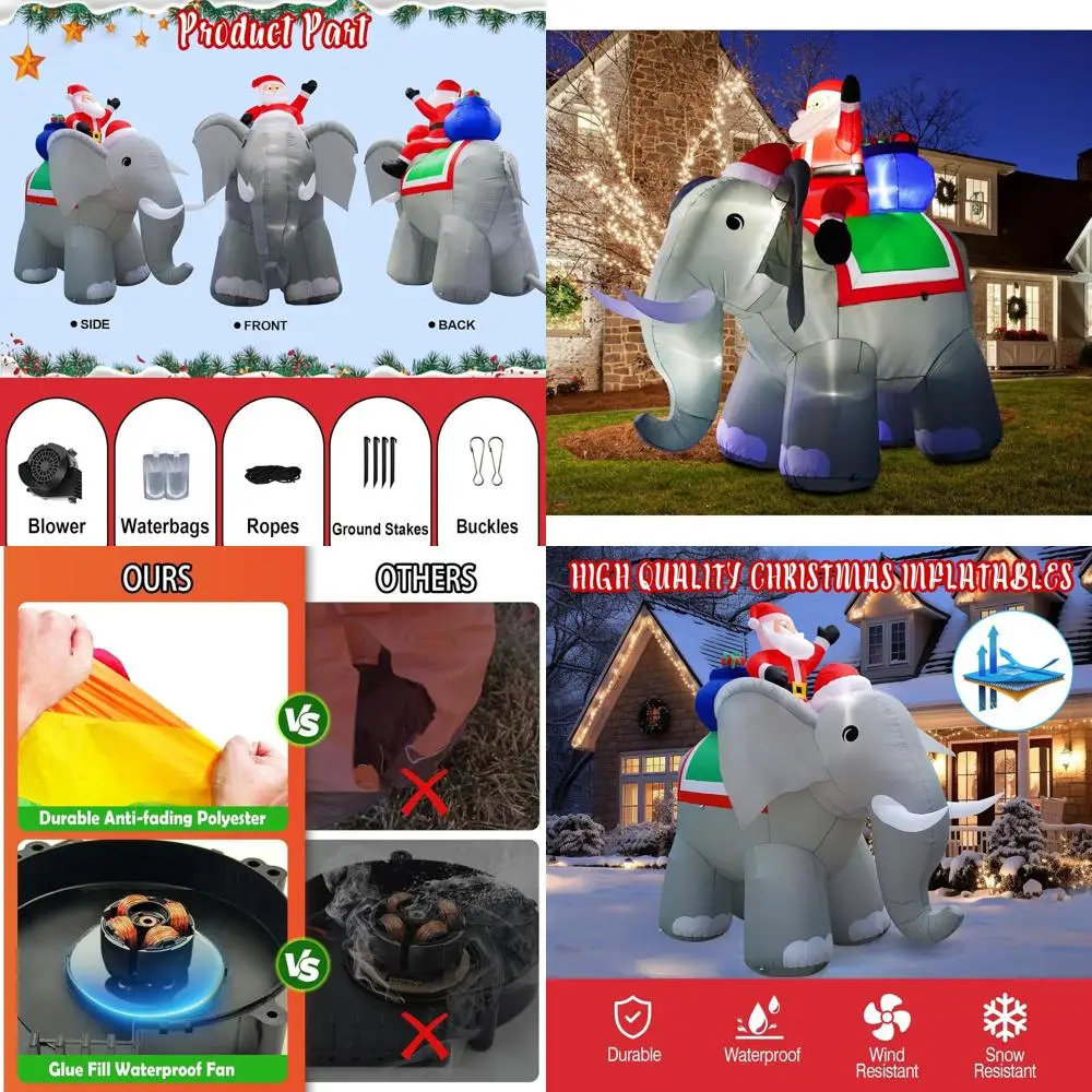 

Giant Christmas Elephant Inflatable with LED Lights, Outdoor Decoration, Xmas Gift, Party