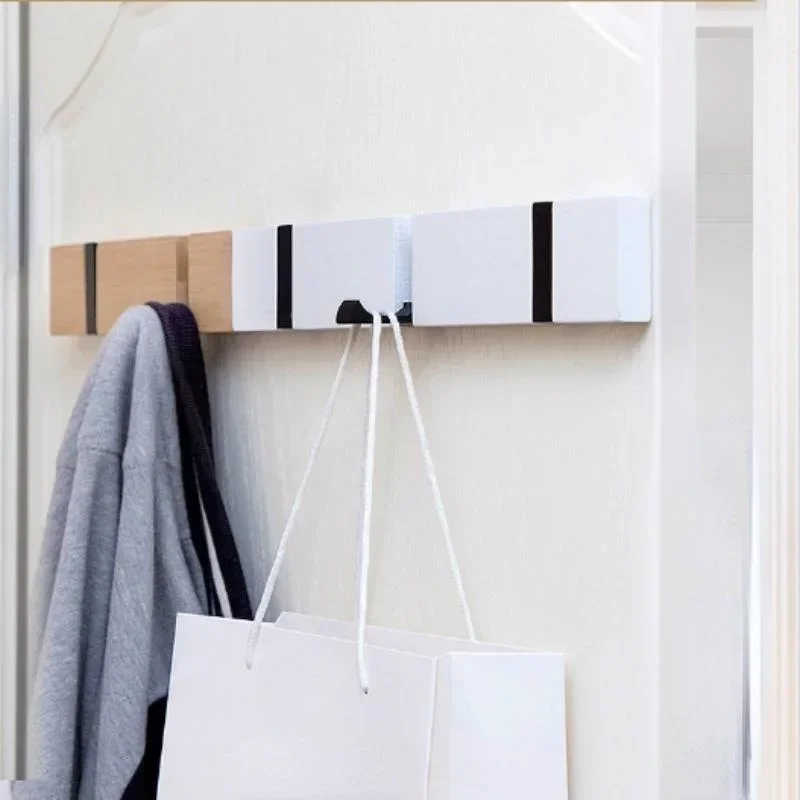 

Creative Wooden Invisible Door Row Hook Foldable Clothes Bag Key Hanging Hook Living Room Coat Rack Hangers Household Items