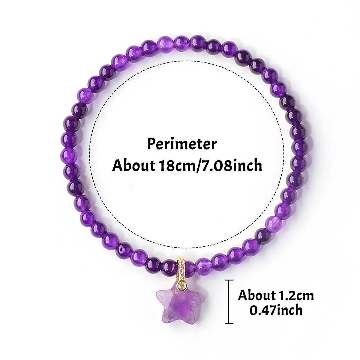 1PC Natural Crystal Round Bead Bracelet with Amethyst & Rose Quartz Star Pendant – Simple & Stylish Design, Gift for Holidays