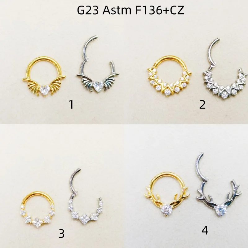 10pcs G23 ASTM F136 Titanium Square CZ  Nose Hoop Septum Clicker Ring Earring Lip Ear Tragus Helix Cartilage Body Piercing