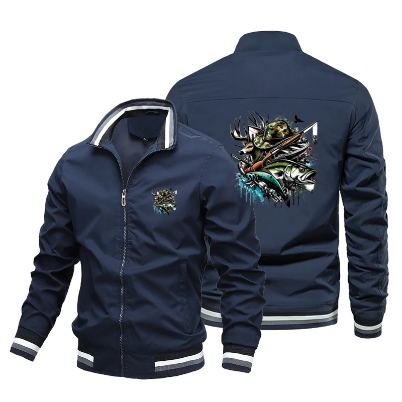 

Fall and Winter Men's New Baseball Jacket Coat Clothing Bass Pattern Printed Jacket Men's New Bomber Jacket Oversized S-4XL