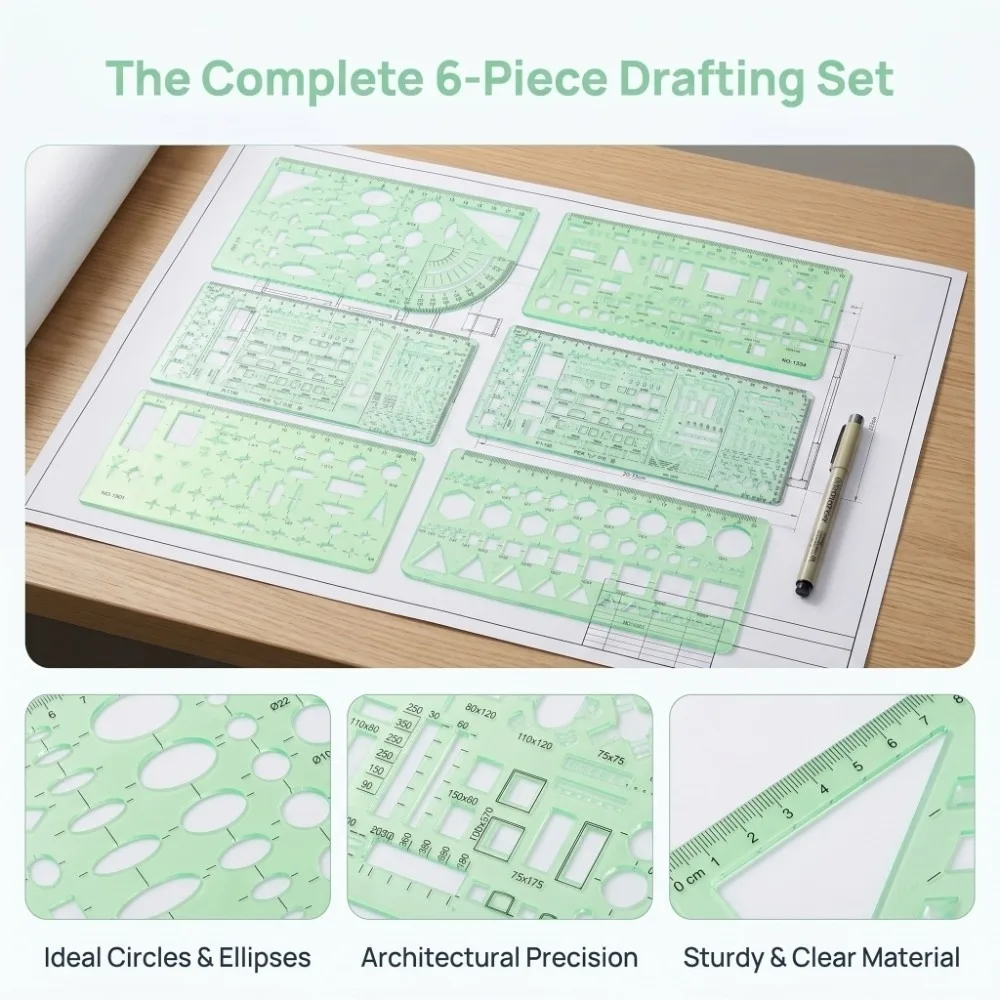 6 Sets Architecture Draft Template Rulers Various Patterns Multi-function Drawing Template Smooth Precision DIY Craft Template