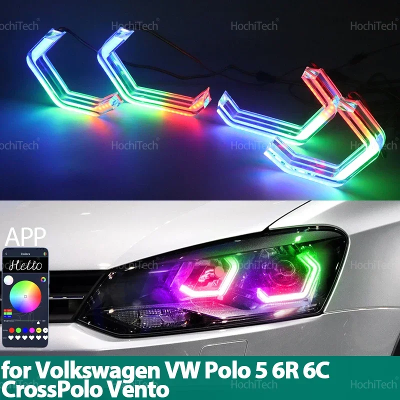 

For Volkswagen VW Polo 5 6R 6C CrossPolo Vento Gol Voyage Saveiro Cross Flowing Ring Angel Eyes RGB M4 Style turn signal light