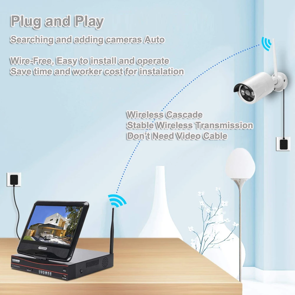 High Quality 3MP 4CH Wifi Nvr Kit 10.1 Inch Lcd Screen Monitor Wireless Ip Camera Kit 2MP Wifi Camera System  System