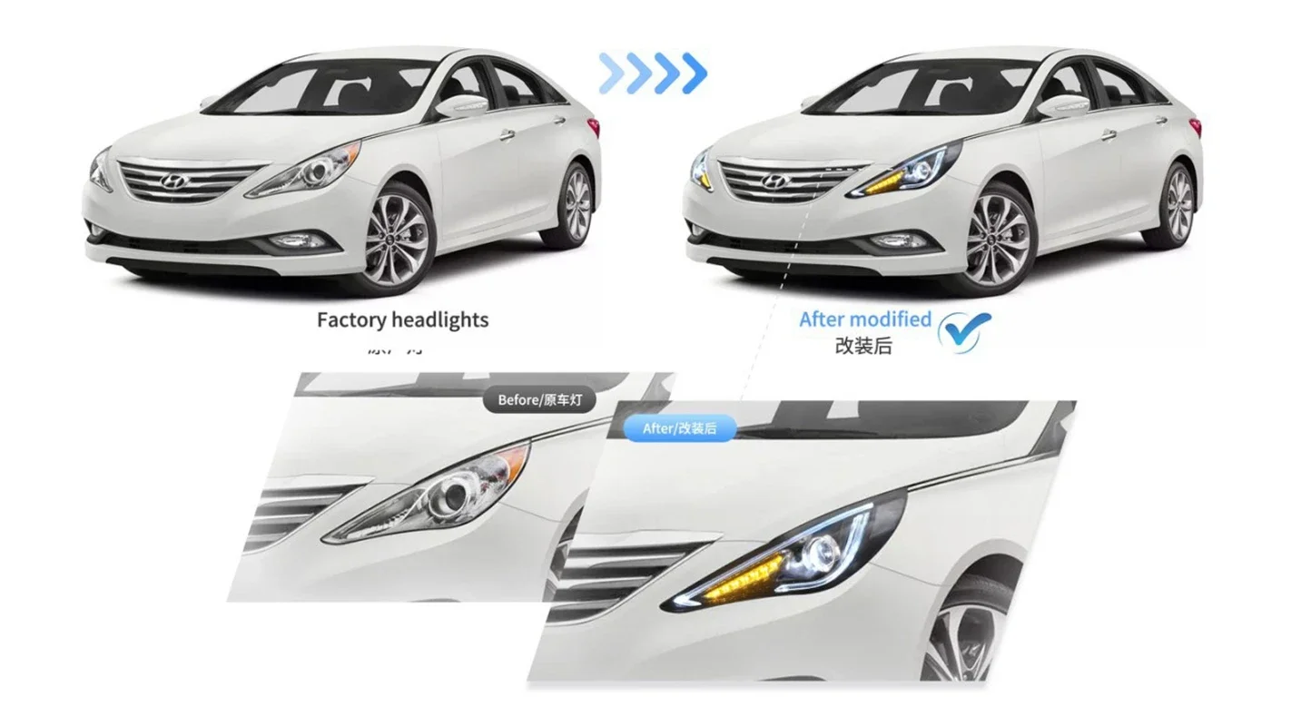 البوب لشركة هيونداي سوناتا 8 LED المصباح 2011-2014 سوناتا 8 رئيس مصباح DRL العارض عدسة اكسسوارات السيارات