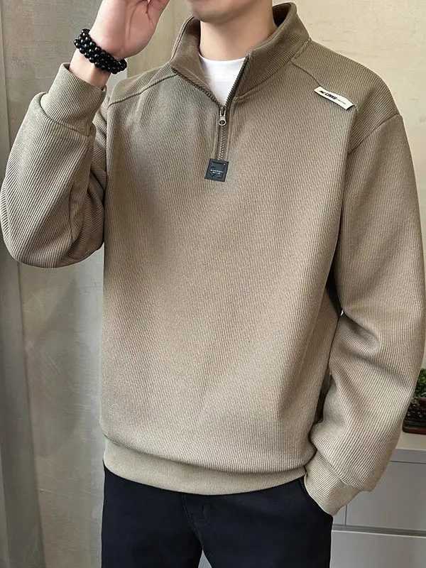 

Хлопковая толстовка на молнии с воротником-стойкой, повседневная, модная, весна-осень, дышащая, эластичная, с длинным рукавом, базовый цвет, однотонная.