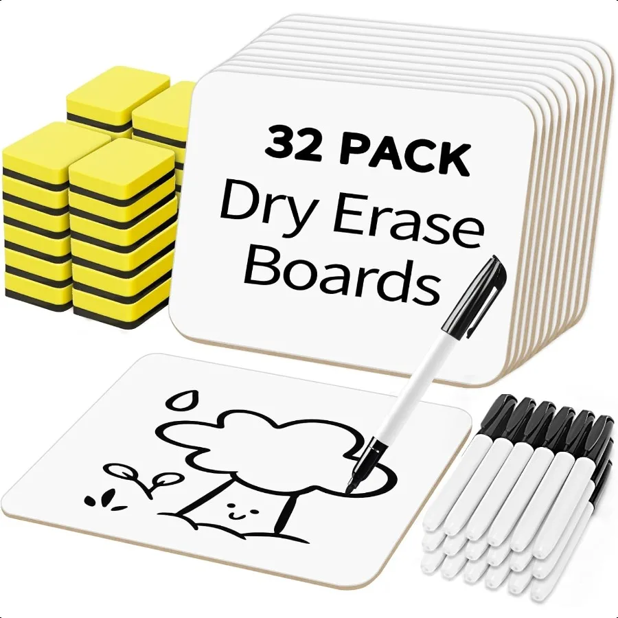 

Small White Board 32 Pack Dry Erase Board 9×12 Mini White Board Double Sided for Students Whiteboard Bulk with 32 Markers 32 Er