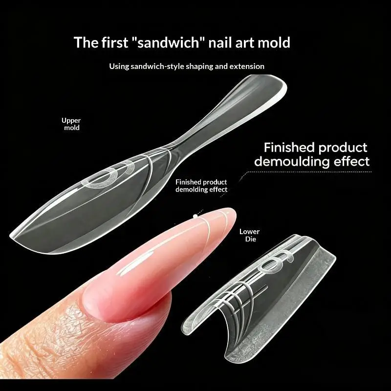60Pcs Professional Reusable No-Paper Nail Dual Forms Oval Square Sandwich Gel Extension Forms for Manicure