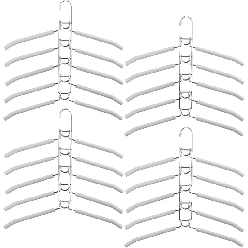 Clothes Hanger Space Saver: 4 Pack 5 in 1 Multiple Hangers for Clothes Non-Slip Foam Padded Heavy