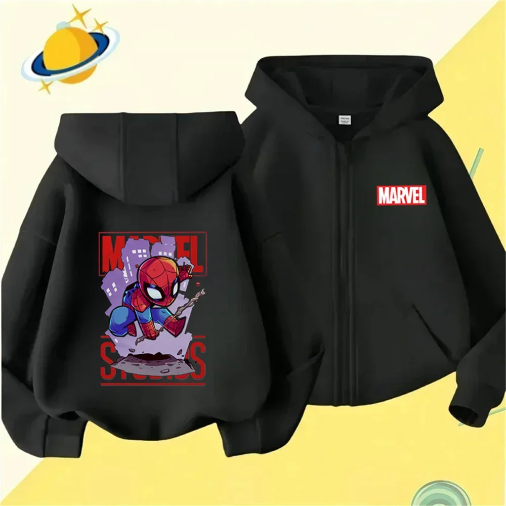 Marvel Spider-Man Children's Sports Brand Hoodie Boys and Girls Fashion Outdoor Zipper Shirt Spring and Autumn Warm Printed Top